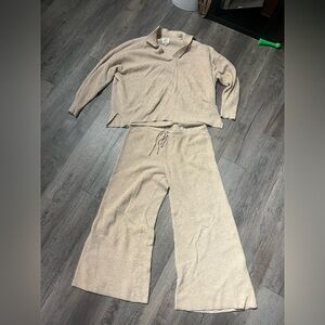 Aerie Cream Wide Leg Knit Set